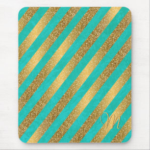 Cute trendig monogram rand faux guld glitter musmatta