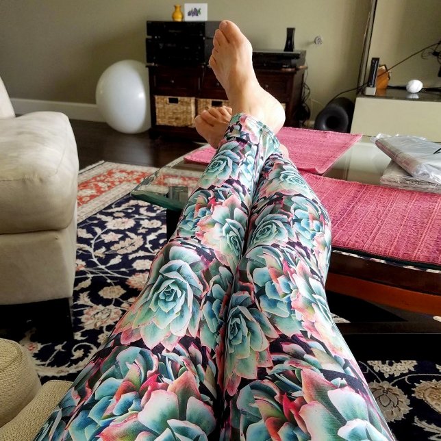 Cute trendig mynta grönt rosa cacti mönster fet leggings (Skapare uppladdad)
