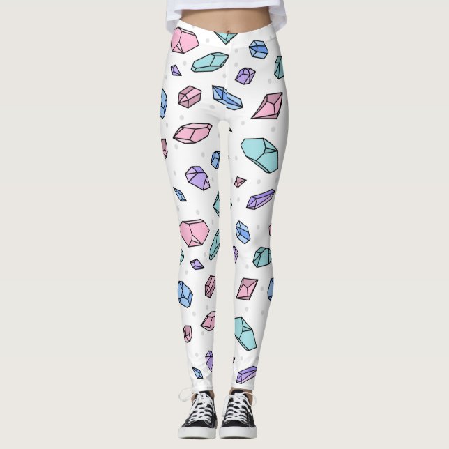 Cute Trendig Pastel Gemstones Gems Crystal Mönster Leggings (Framsida)