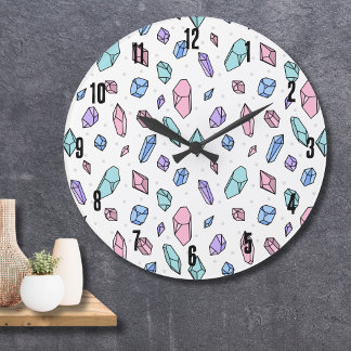 Cute Trendig Pastel Gemstones Gems Crystal Mönster Stor Klocka