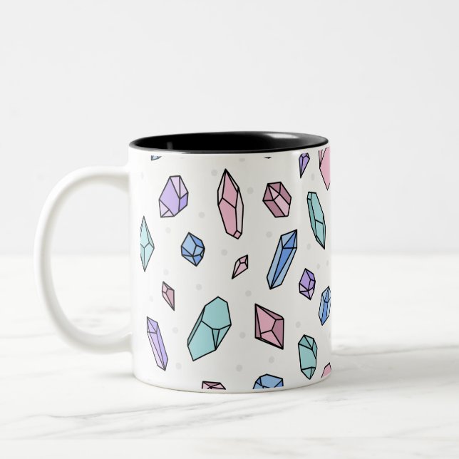 Cute Trendig Pastel Gemstones Gems Crystal Mönster Två-Tonad Mugg (Vänster)