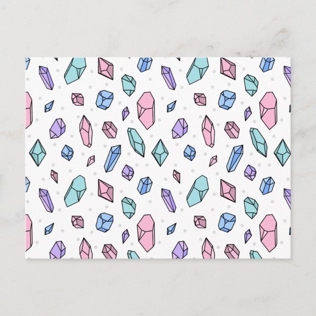 Cute Trendig Pastel Gemstones Gems Crystal Mönster Vykort (Framsida)