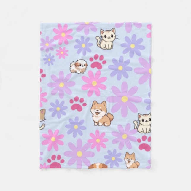 Cute Trendig Pets and Dasies Fleecefilt (Framsidan)