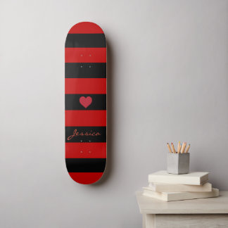 Cute Trendig Red Black Rand Heart Personlig Mini Skateboard Bräda 18,5 Cm