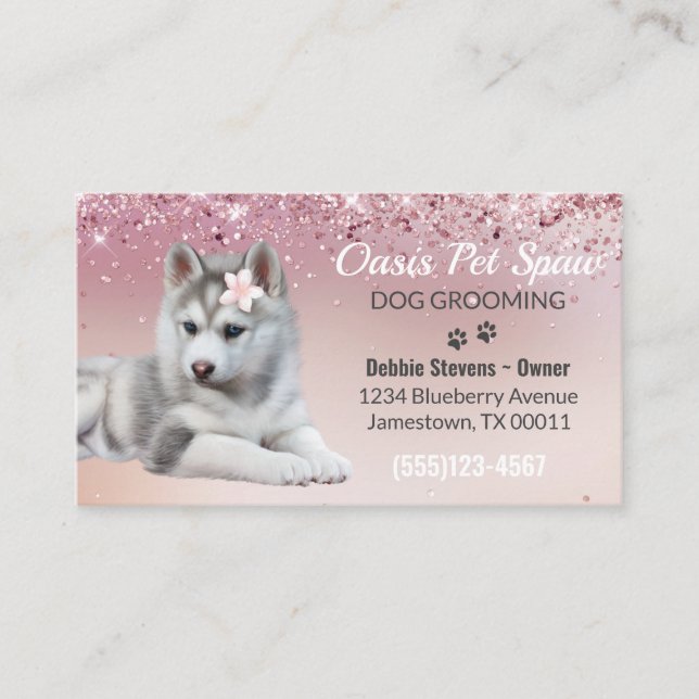 Cute Trendig  Rosa Glitter Hund Groom Service Visitkort (Framsida)
