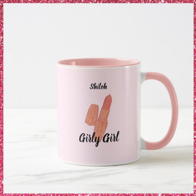 Cute Trendig Rosa Lipstick Girly Girl Mugg (Skapare uppladdad)