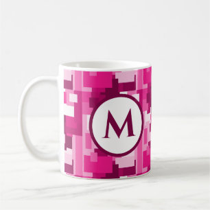 Cute Trendig Shock rosa Digital Camo Mönster Monog Kaffemugg