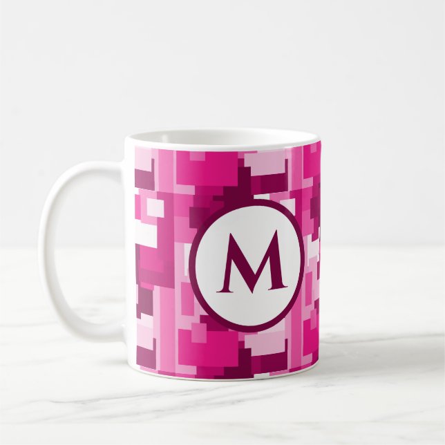 Cute Trendig Shock rosa Digital Camo Mönster Monog Kaffemugg (Vänster)