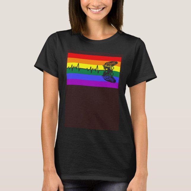 Cute Trendy Gamer Love LGBTQ Gay Pride Flag Queer T Shirt (Framsida)