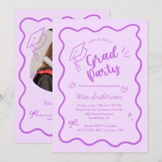 Cute Trendy Pink Wavy Border Graduation Invitation Meddelande