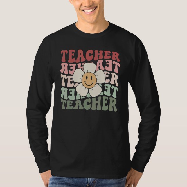 Cute Trendy Teacher Flower Retro Teacher T Shirt (Framsida)