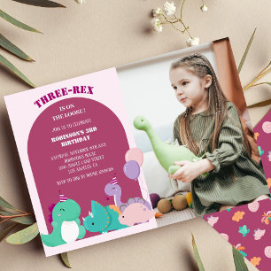Cute trerex 3:e dinosauriefödelsedag Foto Inbjudningar