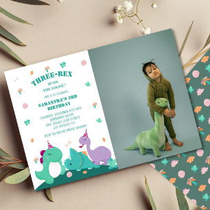 Cute trerex 3:e dinosauriefödelsedag Foto Inbjudningar