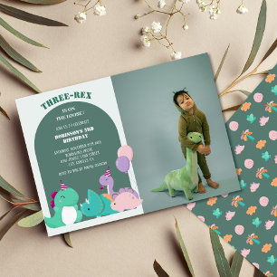 Cute trerex 3:e dinosauriefödelsedag Foto Inbjudningar