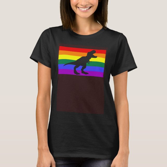 Cute Trex Dinosaur Party LGBTQ Gay Pride Flag Quee T Shirt (Framsida)