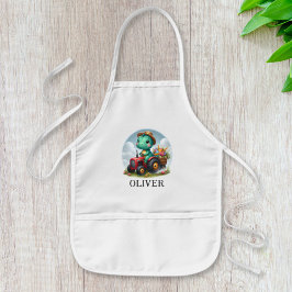 Cute Trex Dinosaur som kör en röd traktor Barnförkläde