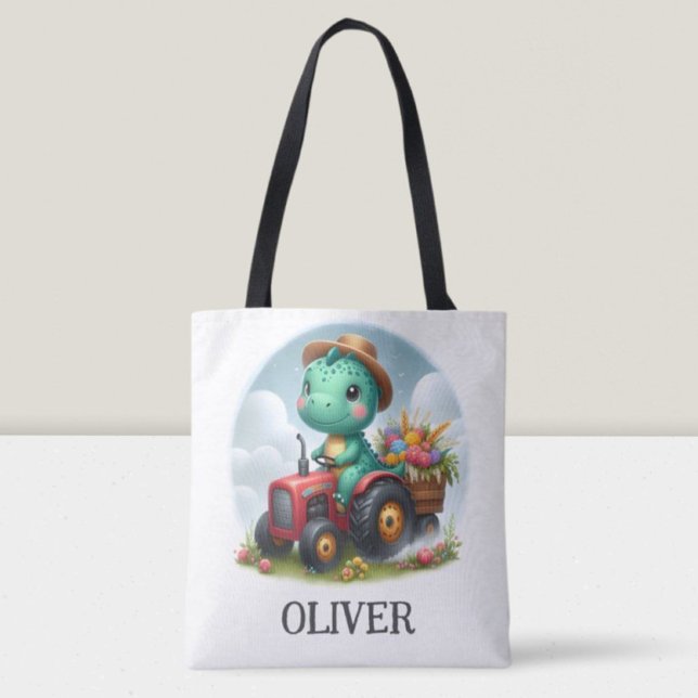 Cute Trex Dinosaur som kör en röd traktor Tygkasse (Skapare uppladdad)