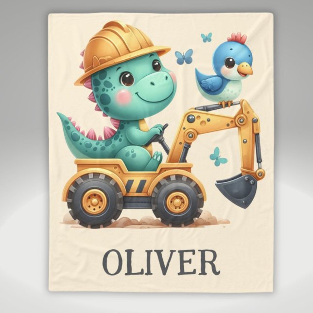 Cute Trex Dinosaur som kör ett bygge Fordon Fleecefilt (Skapare uppladdad)