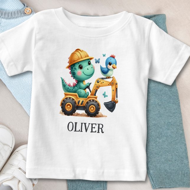 Cute Trex Dinosaur som kör ett bygge Fordon T Shirt (Skapare uppladdad)