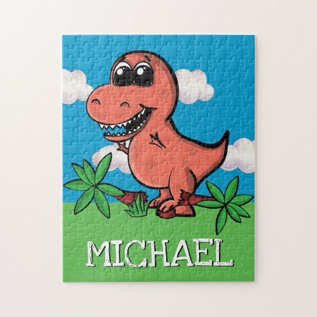 Cute Trex Dinosaur Tyrannosaurus Rex Tecknad Namn Pussel (Vertikal)