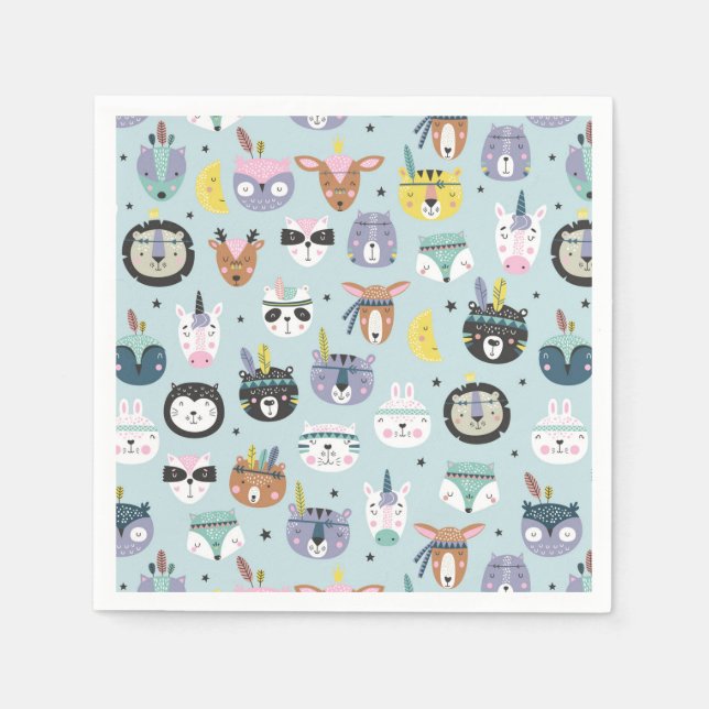 Cute Tribal Ansikte Mönster Pappersservett (Framsidan)