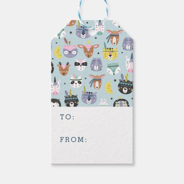 Cute Tribal Ansikte Mönster Presentetikett (Framsidan)