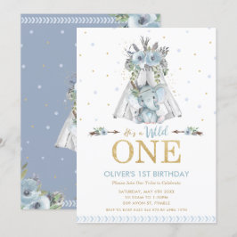 Cute Tribal Elephant Boy Vild en första födelsedag Inbjudningar