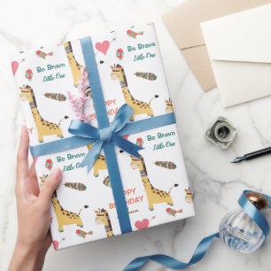 Cute Tribal Giraffe Grattis på födelsedagen Presentpapper