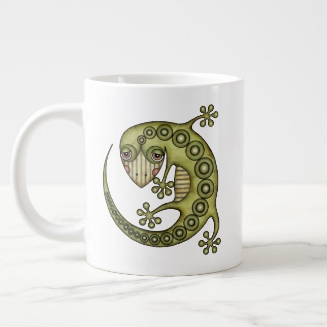 Cute Tribal Grönt Gecko Jumbo Mugg (Vänster)