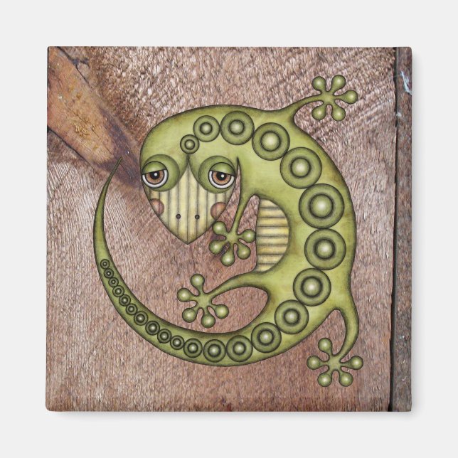 Cute Tribal Grönt Gecko Magnet (Framsidan)