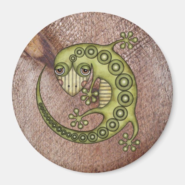Cute Tribal Grönt Gecko Magnet (Framsidan)