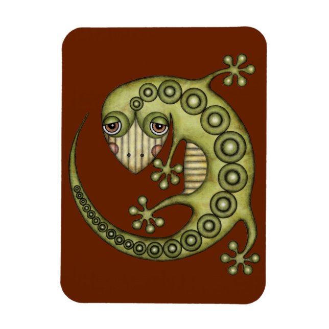 Cute Tribal Grönt Gecko Magnet (Vertikal)