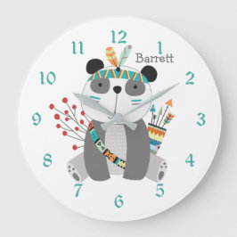 Cute Tribal Panda Bear Personlig Nursery Clock Stor Klocka