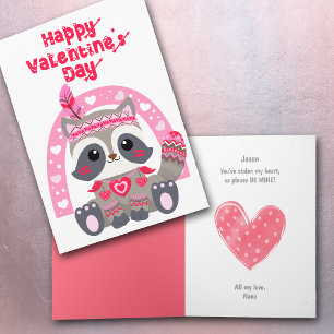 Cute Tribal Raccoon Kids Valentine Card Helgkort