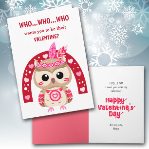 Cute Tribal Uggla Rainbow Kids Valentine Card Helgkort