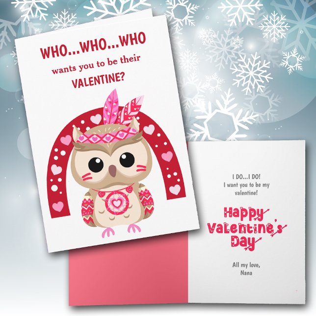 Cute Tribal Uggla Rainbow Kids Valentine Card Helgkort (Skapare uppladdad)