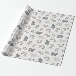 Cute Tribal Woodland Animals på vita Presentpapper