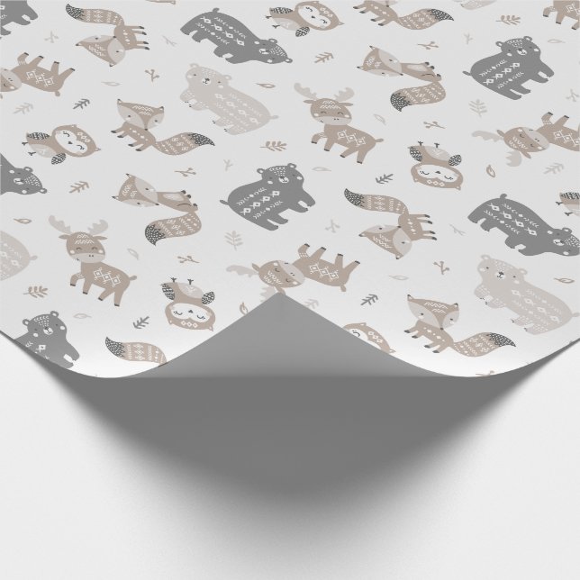 Cute Tribal Woodland Animals på vita Presentpapper (Hörn)