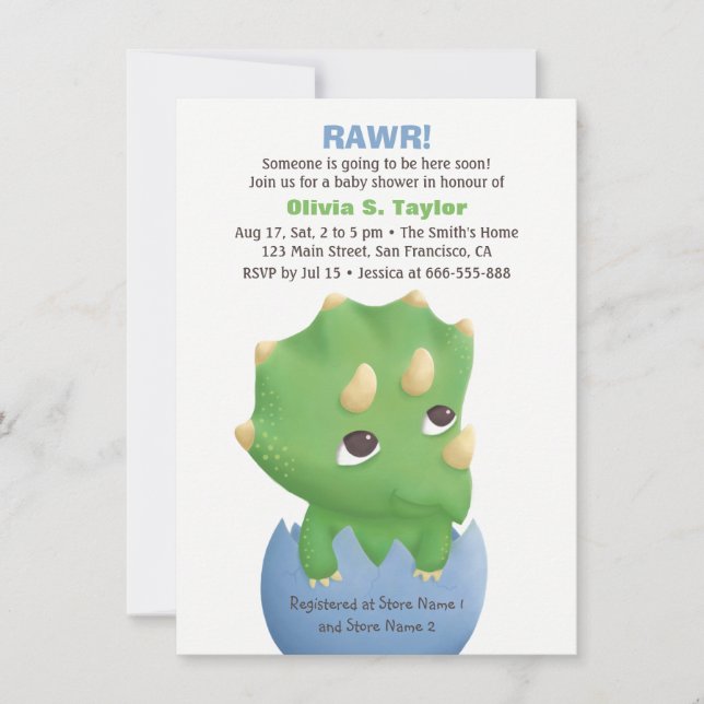 Cute Triceratops Dinosaur Baby Shower-inbjudningar Inbjudningar (Framsida)
