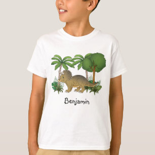 Cute Triceratops dinosaur med Träd och växter T Shirt