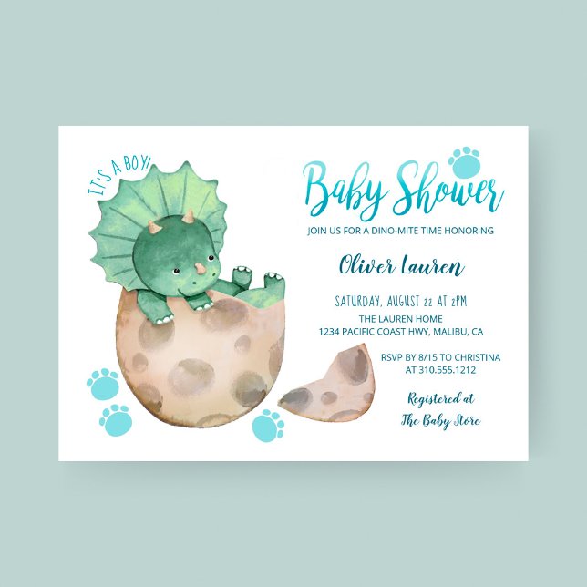 Cute Triceratops Dinosaur Tracks Boy Shower Inbjudningar (Skapare uppladdad)