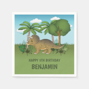 Cute Triceratops Dinosaur Tropical Barn Birthday Pappersservett