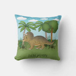 Cute Triceratops Dinosaur Tropical Nature Kudde