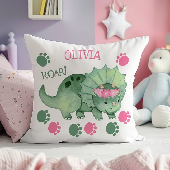 Cute Triceratops Girl Dinosaur Tracks Kudde (Skapare uppladdad)