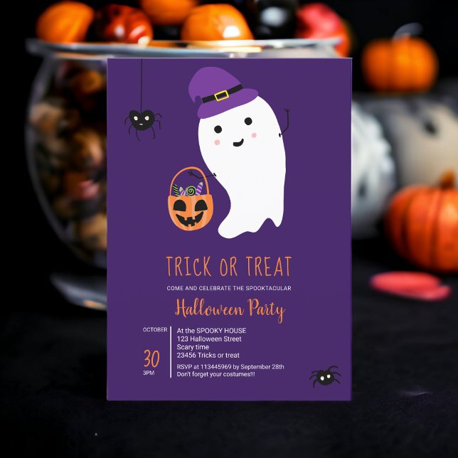 Cute trick behandlar barn spökgodis Halloween fest Inbjudningar (Cute trick treat kids ghost sweets Halloween party Invitation)