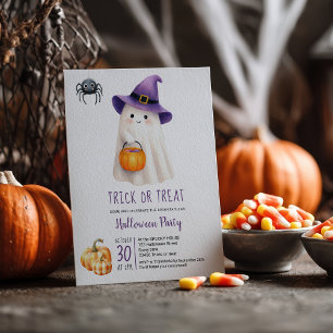 Cute trick behandlar Ghost Whimsi Kids Halloween f Inbjudningar