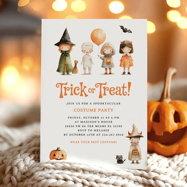 Cute Trick Halloween Kids Party Inbjudningar (Skapare uppladdad)
