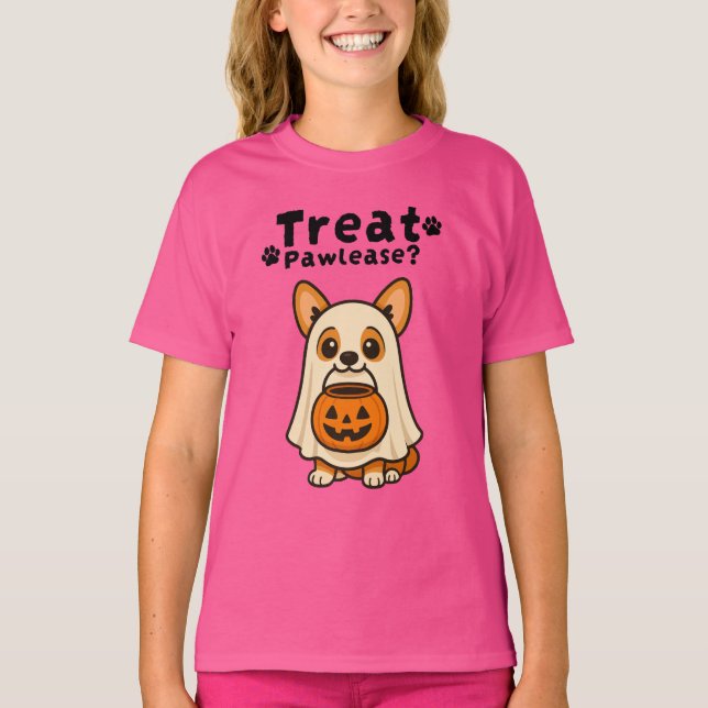 Cute Trick Treat Corgi Hund Ghost T Shirt (Framsida)