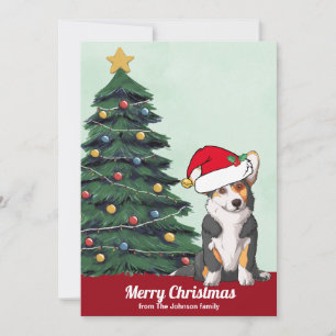 Cute Tricolor Corgi med Anpassningsbarna Svan jul Julkort