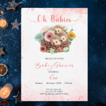 Cute Triplet Spädbarn Rosa Blommigt Baby Shower Mo